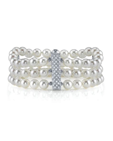 Japanese Akoya Triple Pearl Bracelet with Diamonds