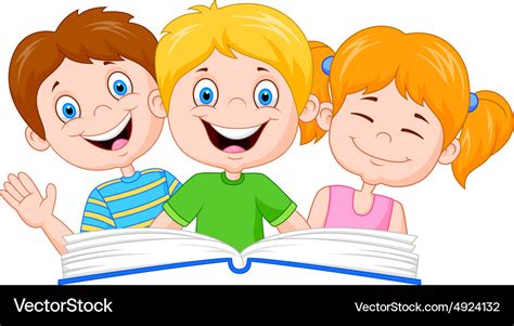 Cartoon kids reading book Royalty Free Vector Image