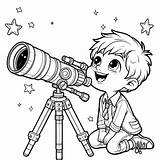 Boy With Telescope Moon And Stars 🔭🌙⭐ Coloring Page sketch template