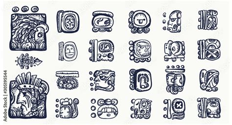 Vetor de Mayan alphabet. Mexican mesoamerican glyphs, hieroglyphics. Maya civilization ...