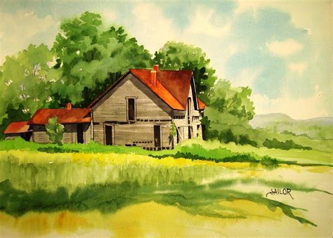 Watercolor Painting Old House | Watercolor landscape paintings, Landscape art painting ...