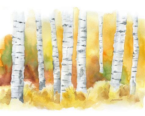 Birch Trees Watercolor Painting 10 x 8 Giclee Fine Art