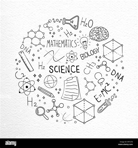 Science illustration concept of hand drawn doodle icons for education and research over textured ...