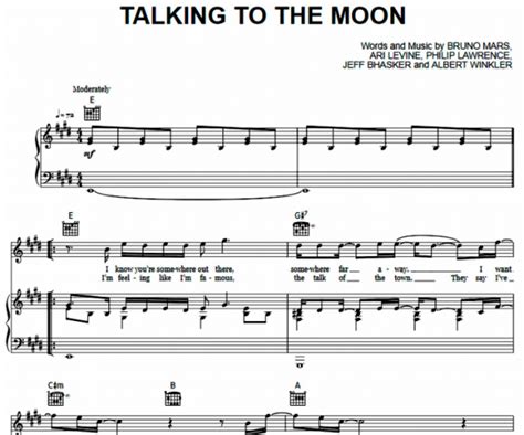 Bruno Mars - Talking To The Moon Free Sheet Music PDF for Piano | The Piano Notes