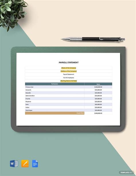 Payroll Statement Template in Word, Pages, Google Docs, PDF - Download | Template.net
