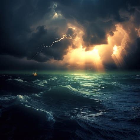 Premium Photo | Dramatic lightning storm over turbulent ocean