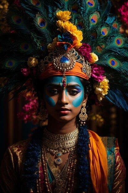 Premium AI Image | a woman in a colorful outfit with a blue makeup on ...