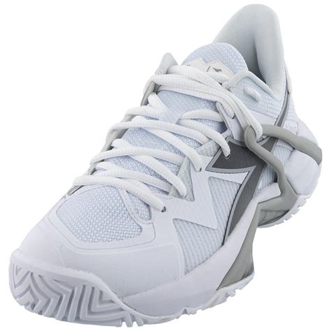 Diadora Women`s B.Icon 2 AG Tennis Shoes White and Silver