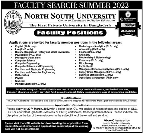 North South University, "Faculty Positions (All)" Jobs | bdjobstoday.com