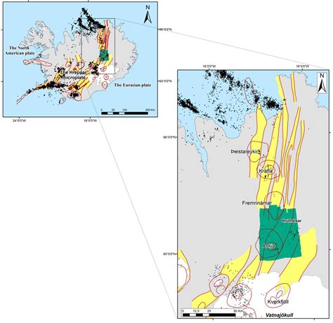 The fissure swarms of Iceland (yellow areas) (Einarsson and... | Download Scientific Diagram