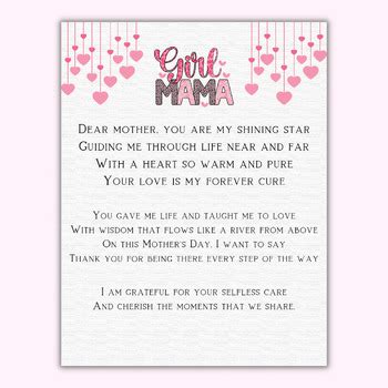 Mother's Day Poem Card Printable | Motivation Poem Card Gift For Moms.