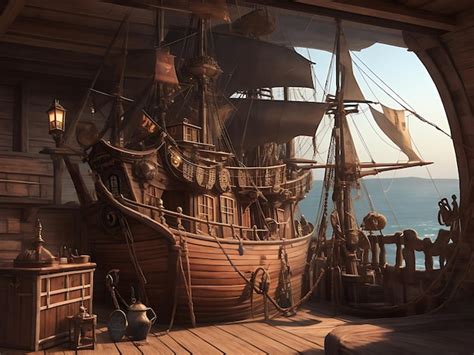 Premium AI Image | Pirate ship cabin