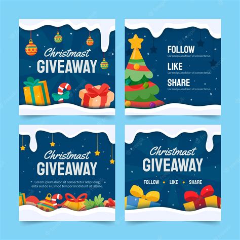 Free Vector | Flat christmas giveaway instagram posts collection