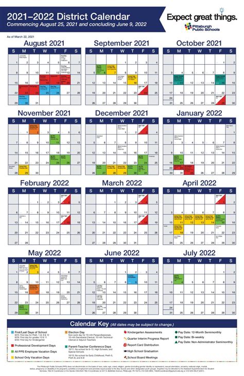 Pittsburgh Public Schools Calendar 2021-2022 in PDF