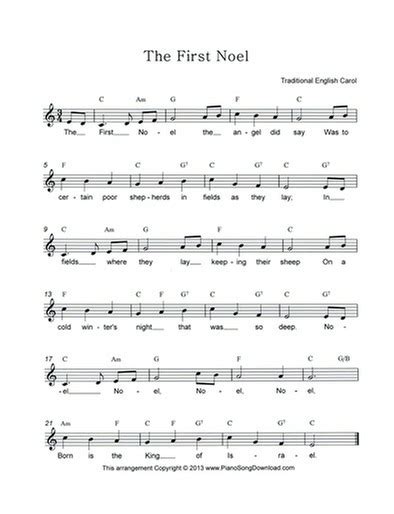 The First Noel: free Christmas lead sheet with melody, chords and lyrics