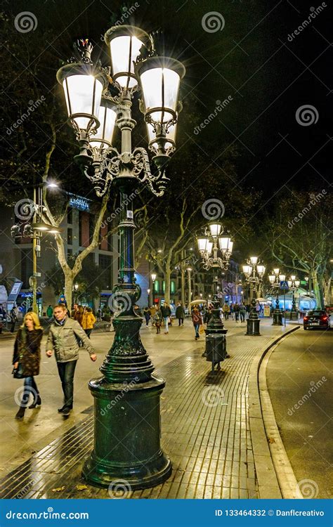 La Rambla Street Night Scene, Barcelona, Spain Editorial Photography ...