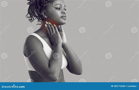 Banner With Black Woman Feeling Pain In Neck Because Of Inflamed Tonsil ...