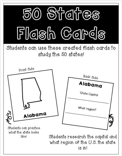 50 States Flash Cards Printable