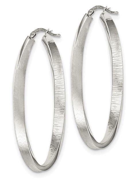 Sterling Silver Brushed & Textured Hollow Oval Hoop Earrings - Walmart.com - Walmart.com