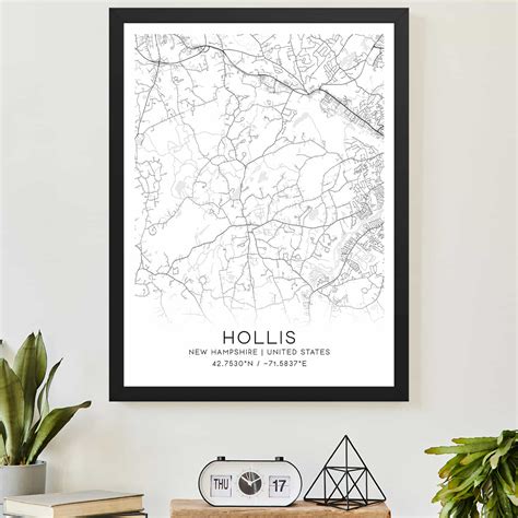 Hollis New Hampshire Map Poster, Modern Home Decor Wall Art Print ...