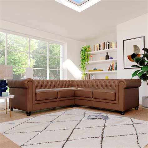 Hampton Chesterfield Corner Sofa, Tan Classic Faux Leather Only £799.99 ...