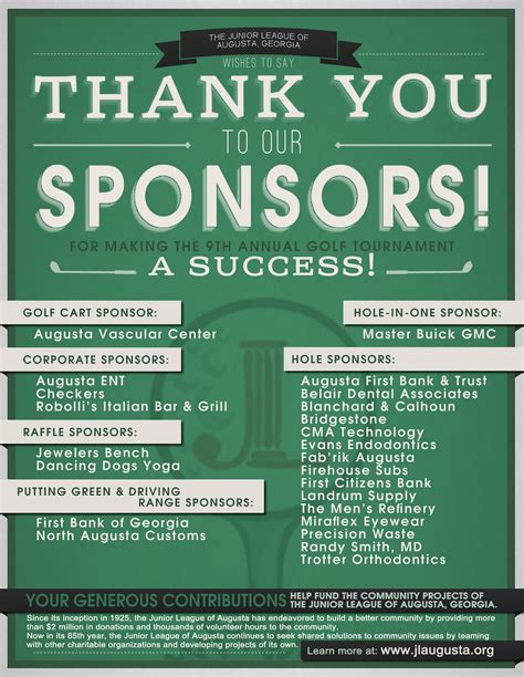 a green and white poster with the words thank you to our sponsors