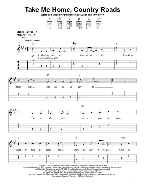 Words and Music by John Denver, Bill Danoff and Taffy Nivert | Guitar chords and lyrics, Easy ...