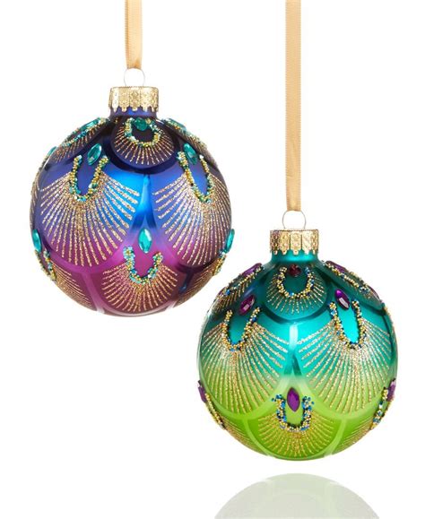 Holiday Lane Set of 2 Peacock Ball Ornaments, Only at Macy's | Christmas ornaments, Peacock ...