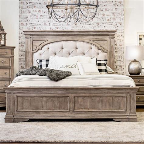 Highland Park Driftwood Gray Wood Upholstered Panel King Bed | Cymax ...