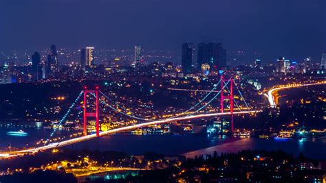 ISTANBUL - APRIL 01: Panoramic Night Time Lapse Scene Over The ...