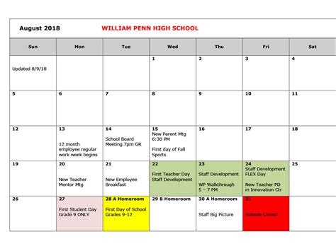 Calendar | William Penn High School