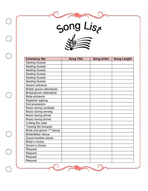 Wedding Playlist Template Download Printable PDF | Templateroller