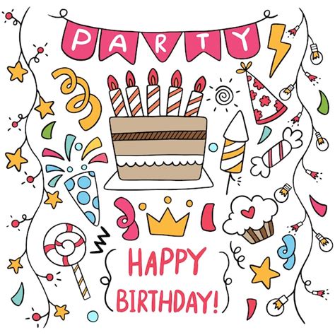 Premium Vector | Hand drawn party doodle happy birthday elements