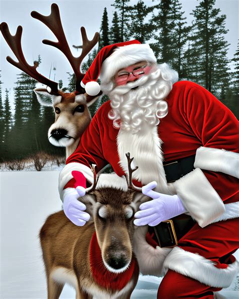 Santa at the North Pole with a Reindeer · Creative Fabrica