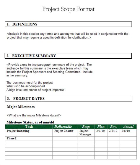 FREE 7+ Sample Project Scope Templates in PDF | MS Word