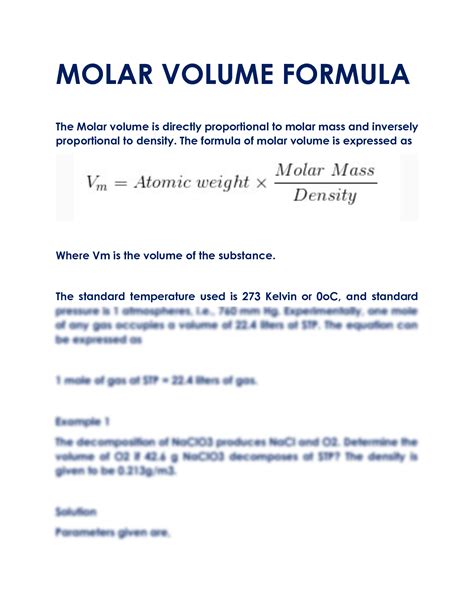 SOLUTION: Molar volume formula - Studypool