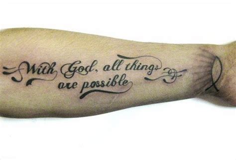 With God all things are possible quote tattoo on arm - Tattooimages.biz