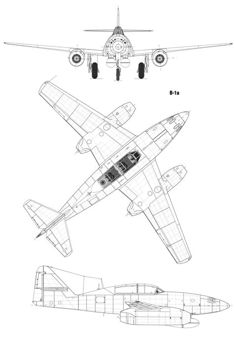 Messerschmitt Me 262 Blueprint - Download free blueprint for 3D modeling