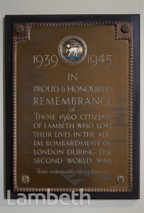 WORLD WAR II CIVILIAN MEMORIAL, LAMBETH TOWN HALL, BRIXTON ...