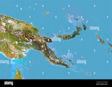 Papua New Guinea, satellite image. North is at top. Natural colour ...