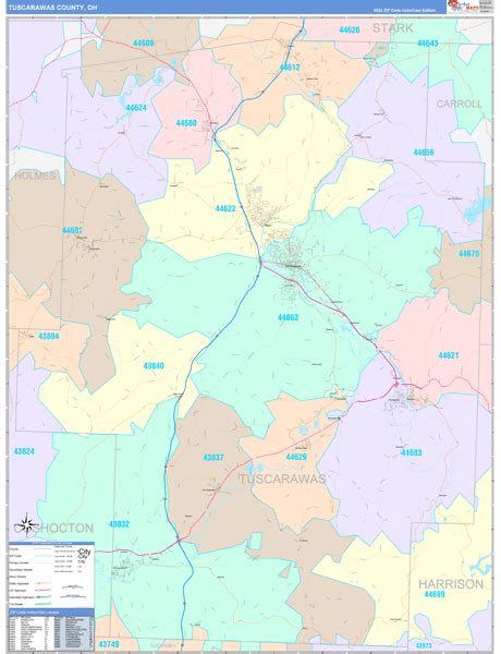 Tuscarawas County, OH Wall Map Color Cast Style by MarketMAPS - MapSales