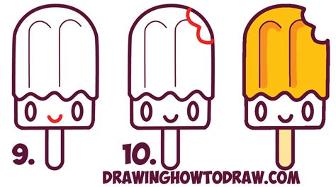 How to Draw Cute Kawaii Popsicle / Creamsicle with Face on It – Easy Step by Step Drawing ...