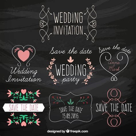 Wedding invitation stickers collection Vector | Free Download