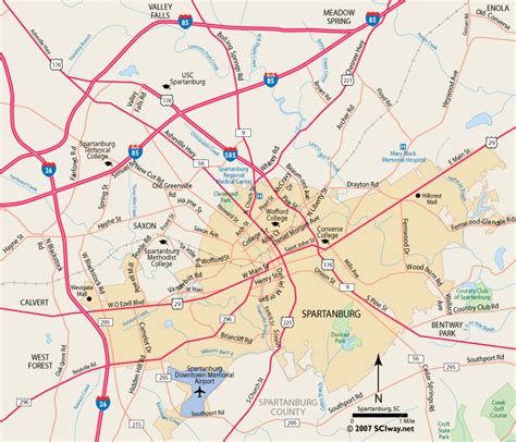 Spartanburg, South Carolina - Printable Map | Printable maps, Spartanburg south carolina, South ...