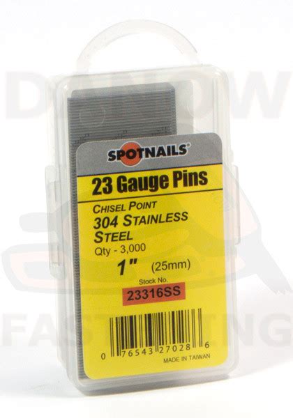 1” Stainless Steel 23 Gauge Headless Pin Nails - Spotnails 23316SS - 3,000 per Pack - Danow ...