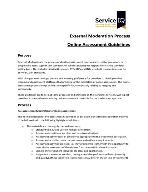 Online Pre-moderation assessment guidelines