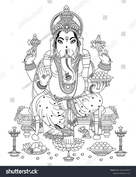 Indian God Greate Ganesh Outline Drawing Stock Illustration 2243516975 | Shutterstock