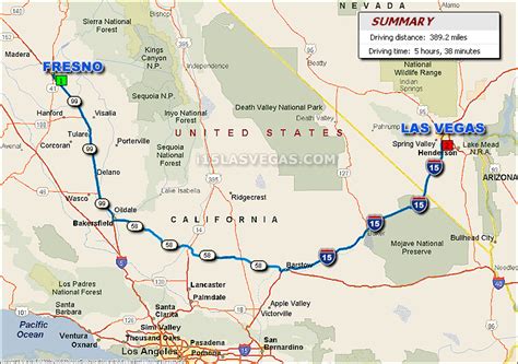 Fresno to Las Vegas Driving Distance Map