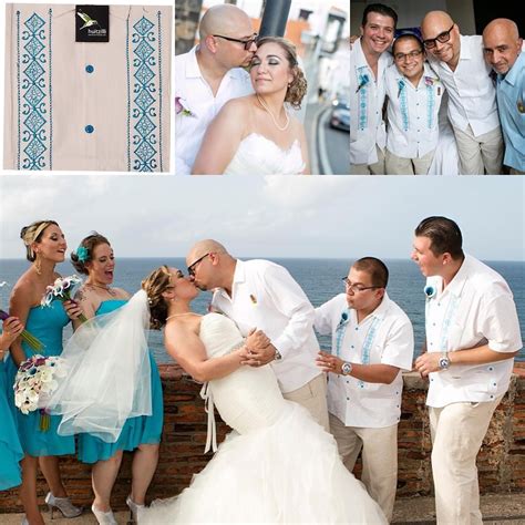 Guayabera wedding In San Juan, Puerto Rico. We did a custom Turquoise Embroidery to match the ...