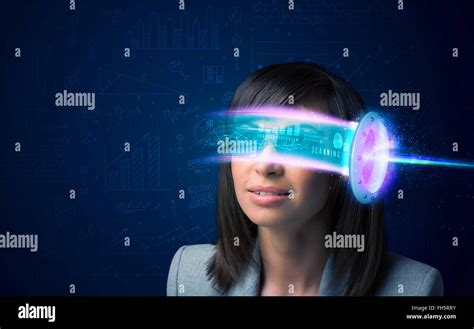 Woman from future with high tech smartphone glasses Stock Photo - Alamy